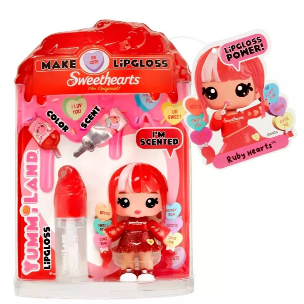 Yummiland SWEETHEARTS Valentine's Doll RUBY HEARTS 4" Figure Lipgloss